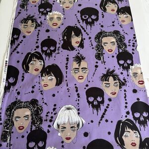Alexander Henry Vamps Vampire Purple Cotton Fabric Skulls Halloween Print BTY